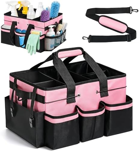 Wearable Large Cleaning Caddy Bag with Dividers, Household Cleaning Caddy for Cleaning Supplies Organizer Car Wash, Cleaner Tote Detailing Bag with Shoulder Strap and Handles for Housekeeper Storage by BIDFUL