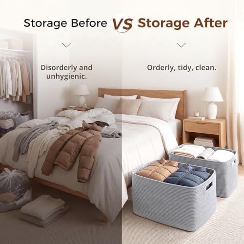 OIAHOMY 75L Large Blanket Basket Woven Storage Basket with Handle Grey - Image 4