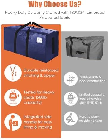 SWEET DOLPHIN 12 Pack 200LB Heavy-Duty Moving Bags with Wrap-Around Handles, Extra Large Storage Totes for Space Saving, Clothes Storage Bags, College Dorm Essentials, Blue, 24 Gal - Image 7