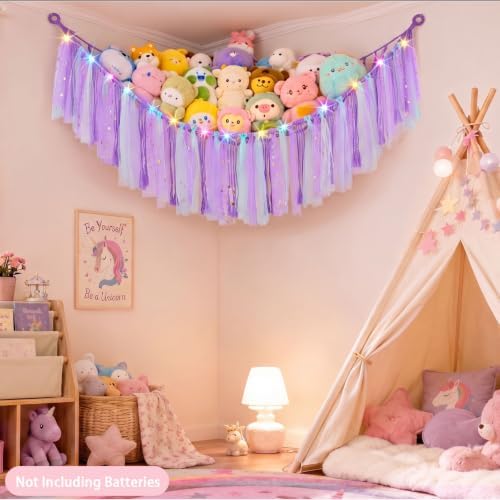 FIOBEE Stuffed Animals Net LED Light Toy Hammock for Kids Bedroom Storage - Image 5