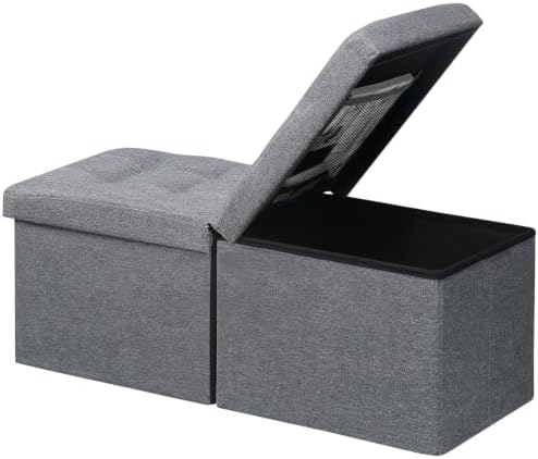 AmasSmile Footrest Ottoman Storage Bench, 34" Linen Folding Chest, Gray by AmasSmile
