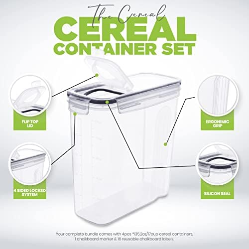 Utopia Kitchen Cereal Containers Storage Set with Lids, 6 Pack, 4L, Clear - Image 4