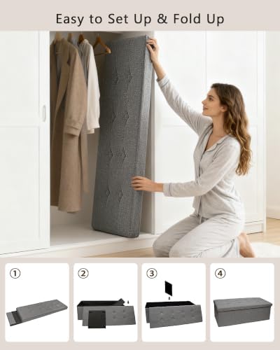 GLAXYFUR 43 Inches Folding Storage Ottoman Bench, Storage Chest, Grey - Image 6