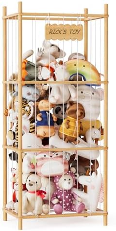 SpaceAid Stuffed Animal Storage Organizer, Wood Animals Zoo Toy Plushies Storage Holder, Large Capacity Plush Toy Cage for Playroom Organization, 22.8" Wide, Natural by SpaceAid
