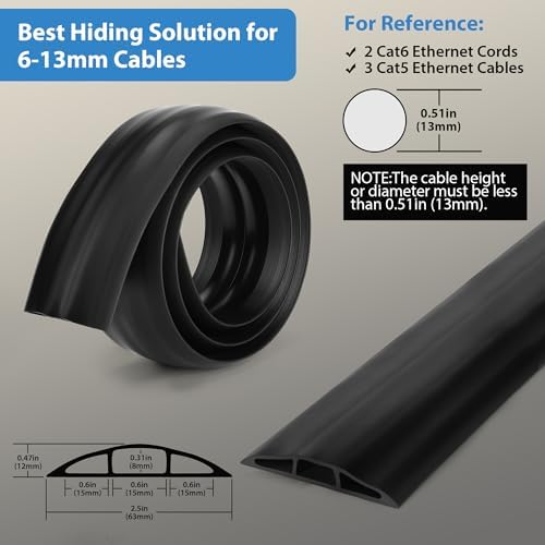 4FT Cord Hider Floor - Brown Floor Cable Hider, Wire Covers for Cords Prevent Cable Trips, Floor Cord Cover, Power Cable Management Cord Protector, Cable Cover Channel 0.6" (W) x 0.31" (H) - Image 2