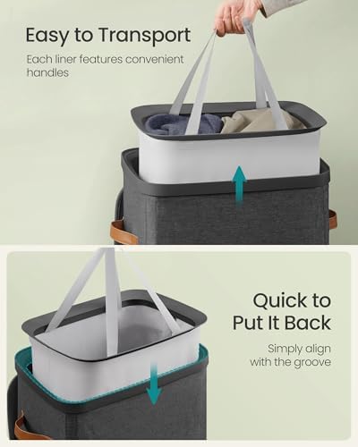 SONGMICS Laundry Basket, 100L Laundry Hamper with Lid, 1 Removable Bag - Image 5