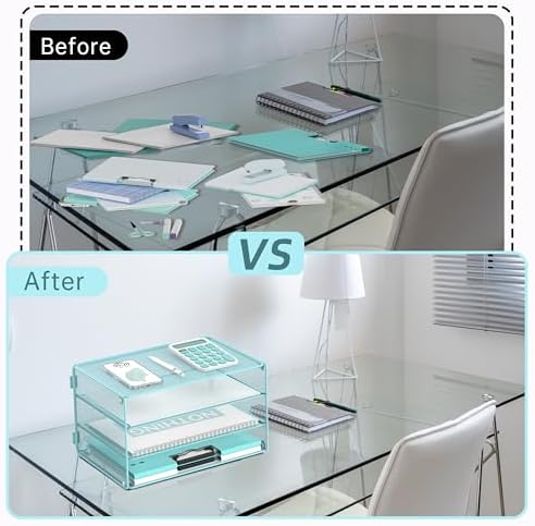 DALTACK 3 Tier Letter Tray Paper Organizer with Sliding Mesh Trays Blue - Image 6