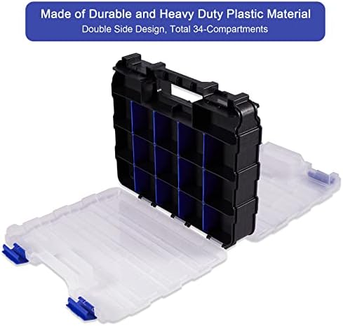 Small Parts Storage Case Tools Box Organizer Double Side 34 Compartments Hardware Organizers with Removable Plastic Dividers for Screws Nuts Nails Bolts - Image 3