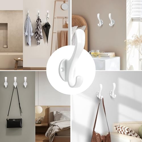 Coat Hooks Heavy Duty - Easy to Install Metal Towel Hooks Fashionable Wall Hooks for Hanging Hat, Towel, Key, Robe, Scarf, Bag, Cap (6 PCS White) - Image 5