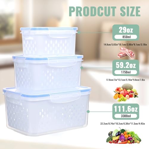 3 PCS Fruit Storage Containers for Fridge with Removable Colander - Image 3