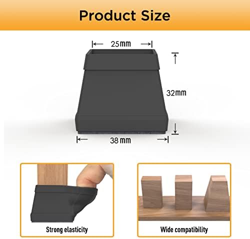 16 PCS Square Chair Leg Floor Protector, 1 1/2 in Black. - Image 3