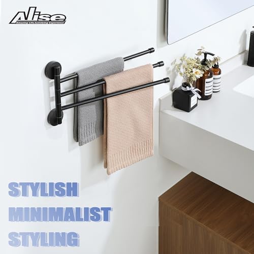 Alise 3 Arm Swivel Towel Rack, Matte Black Swivel Out Towel Bar, 13.9 Inch - Image 3