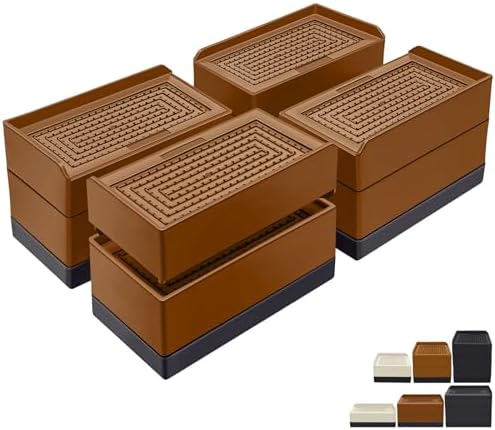 ANNKUT Furniture Risers 3 inch, Rectangle Adjustable Risers Blocks for Bed Sofa Table and Couch Lift to 1.5 or 3 inch，Heavy Duty Support Up to 1,300 Lbs (4 Pack-Brown) by ANNKUT