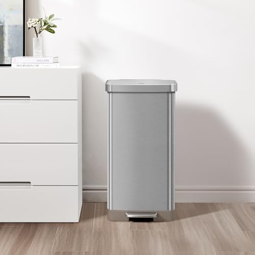 EKO Hudson Matte Stainless 75 Liter/20 Gallon Step Trash Can with Rear Trash Bag Storage Compartment - Image 2
