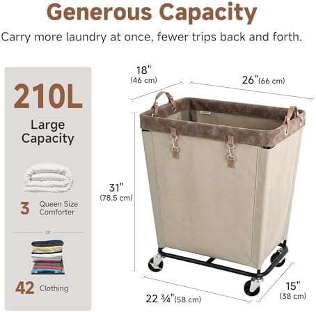 StorageWorks 210L Laundry Basket with Wheels, Rolling Hampers for Clothing - Image 2
