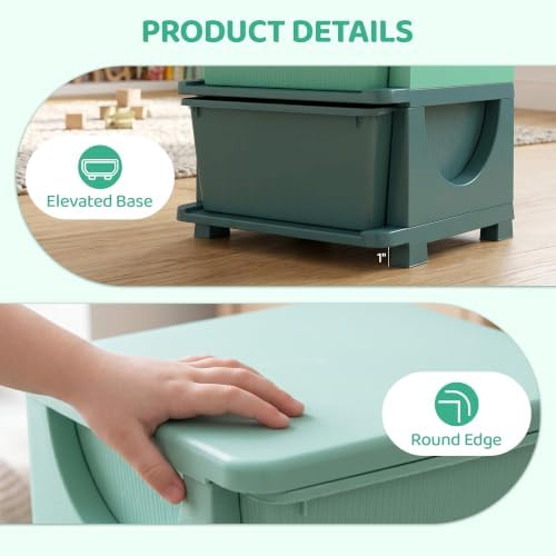 Qaba 3 Drawers Kids Storage Unit 3 Tier Toy Organizers Green - Image 5
