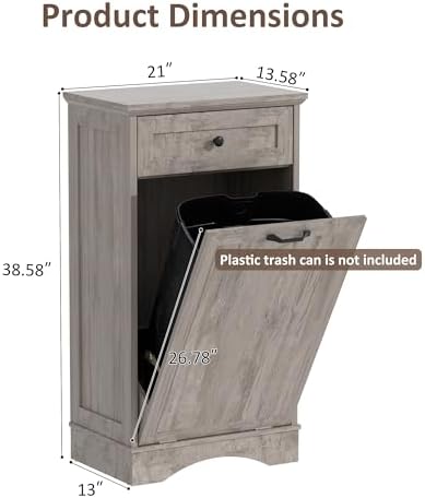 13 Gallons Tilt Out Trash Can Cabinet Freestanding Grey - Image 5