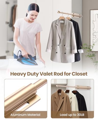 Supforce 14" Valet Rod for Closet Pull Out for Wardrobes RV, Matte Gold - Image 4