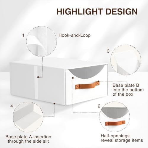 Homsorout Stackable Storage Drawers - Large Collapsible Storage Bins with Drawers, 6 Pack Closet Shelf Organizer Basket, Fabric Pull Out Organizer for Bedroom, Living Room, Dorm, White - Image 5