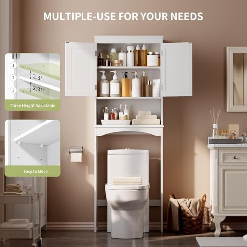 Gizoon Over the Toilet Storage Cabinet with Adjustable Shelf, White - Image 4