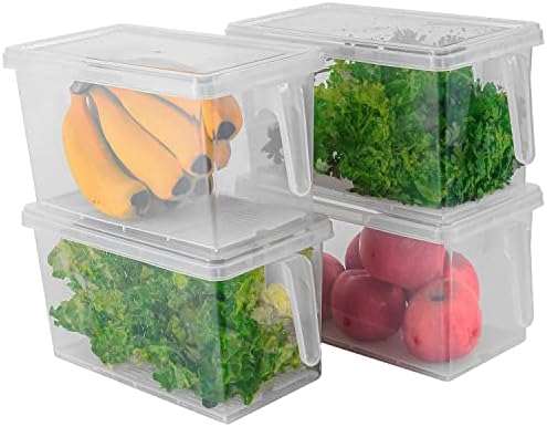 Sooyee Produce Saver Containers for Refrigerator with Drain Tray, 5L x 4 Stackable Fruit Storage Containers for Fridge,Vegetable Storage Keep Fresh for Lettuce,Salad,Berry, Salad,Meat and Fish by Sooyee