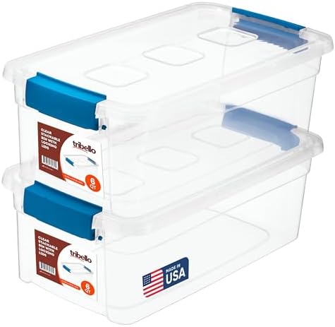 Tribello Clear Plastic Storage Bins with Lids Stackable Storage Bins (6 Quart) by Tribello