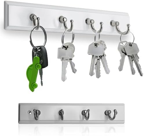 Wall Mounted Key Rack Rail Hanger Key Holder Wall Mount with 4 Hooks Hanging Storage Keys Organizer Home Decor (White) by KTDeals