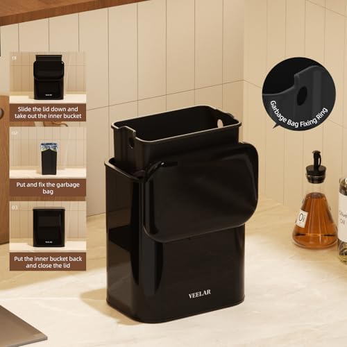 Space Saving Hanging Small Trash Can for Kitchen Cabinet, Bathroom or Office (White，2.1 Gallon (8L)) - Image 5