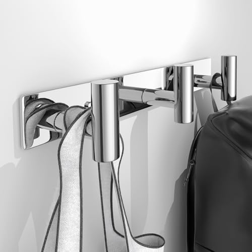 Wall Mounted Coat Rack-3 Hooks, Heavy Duty Stainless Steel Wall Hooks for Towel Coat Bag, Hat Rack Hanger Coat Hooks Towel Racks for Bathroom Entryway Kitchen Hotel (Glossy Chrome, 1 Pack) by VINHOLD