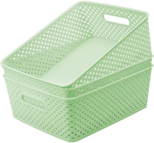MaxGear 3 Pack Plastic Storage Baskets, Large, Green by MaxGear