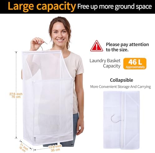 Hanging Collapsible Breathable Mesh laundry bags,Fast Drying Portable Space Saving Laundry Hamper for dorm,Rv Laundry Hamper Storage (White) - Image 2