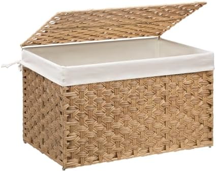 Large Wicker Storage Basket with Lid, 27.7 Gallon (105L), Natural by MOORLITER