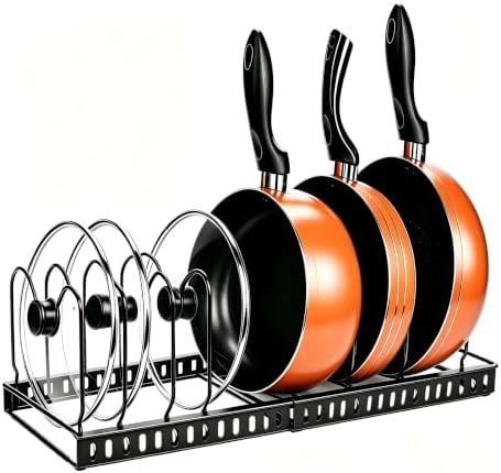 Metal Pot and Pan Organizer, 2-Section Heavy-Duty Expandable Rack, 7 Adjustable Dividers Multi-Purpose Storage for Cookware, Pot Lids, Cutting Boards & Bakeware, Cabinet & Countertop by Besda%7CRedefinetheBeautyofOrderinYourKitchenOurOriginalAspiration%E2%80%94WhyBesda