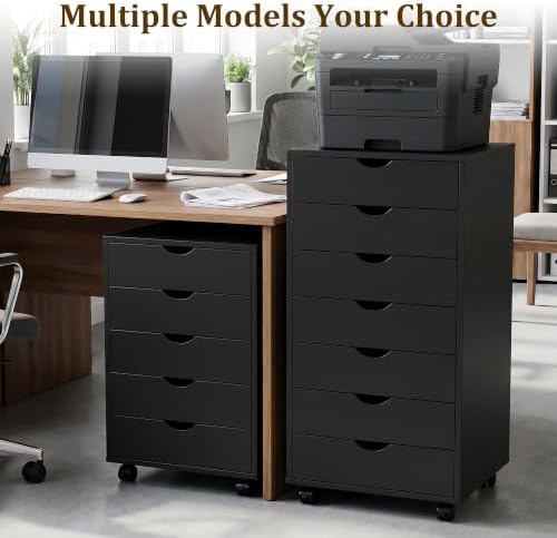 5 Drawer File Cabinet with Wheels, Under Desk Storage Drawers, Black - Image 4