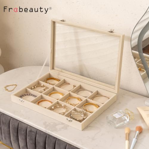 Frebeauty 12 Grid Bracelet Holder Box,Velvet Jewelry Tray with Clear Lid - Image 2