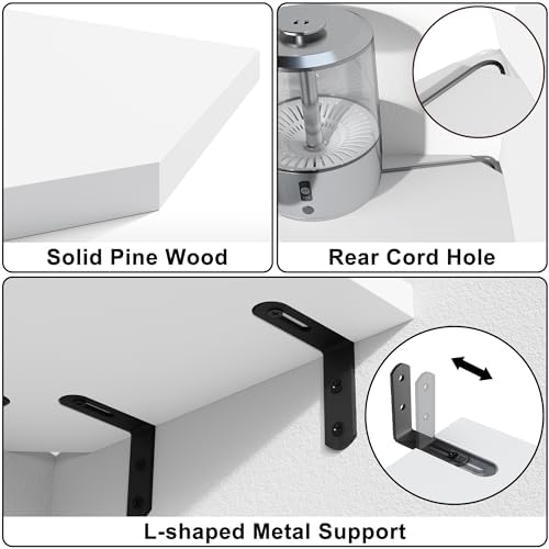 Alsonerbay Pine Wood Corner Shelves with Cable Cutout 3-Pack, White - Image 5