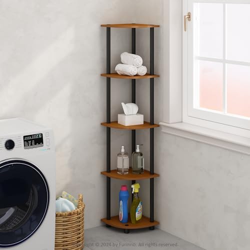 Furinno Turn-N-Tube Storage Shelves, 5-Tier Book Shelf, Corner Shelf, Toolless Open Shelves, for Organization and Storage, Living Room, Home Office, Hallway, Bedroom, Light Cherry by Furinno-FitsYourSpaceFitsYourBudget