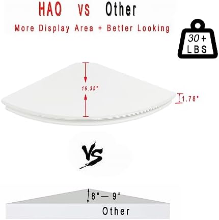 HAO Floating Corner Shelf Invisible Wall Mounted Shelves Radial Shape Cable Wire Hole Pattern Perfect for Bedroom Bathroom Living Room Kitchen 17 Inch Set of 2 White - Image 3