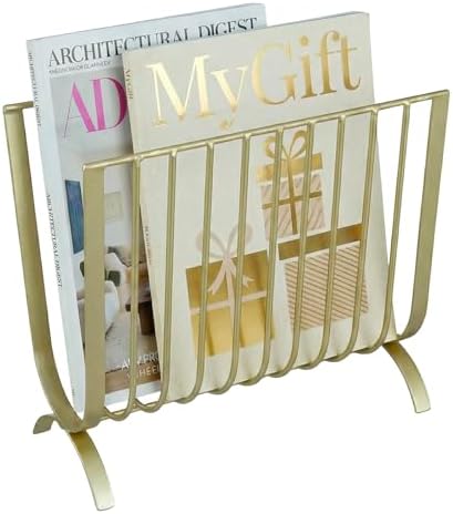 MyGift Brass-Tone Metal Magazine Rack, Mid-Century Wire Floor Stand by MyGiftHome