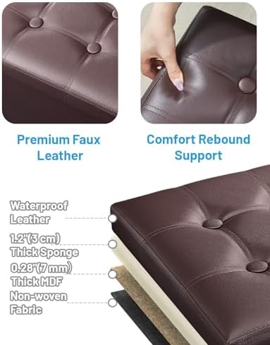 AmasSmile Ottoman with Storage,Folding Chest, 16" Leather,Brown 2 Pack - Image 6