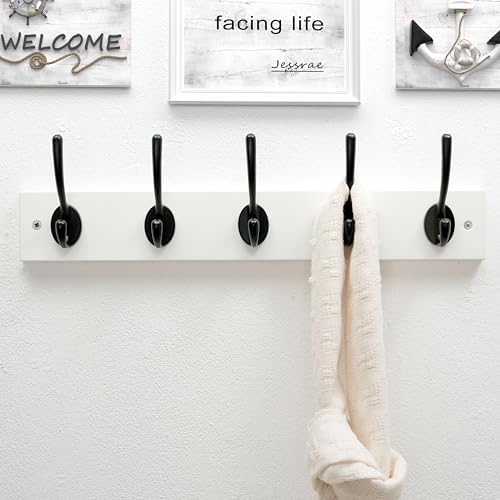 Dseap Wall Mounted Coat Rack: 16" Hole to Hole, Coat Hook Hanger with 5 Metal Hooks for Hanging Coats Towels Hats Clothes, White & Black - Image 7