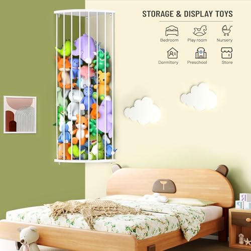 Corner Stuffed Animal Storage Shelf Sleek White - Adjustable Height (44"-71") | Durable Hanging Stuffed Animal Toy Plush Organizer for Modern Nursery, Kids' Bedroom & Playroom - Image 5
