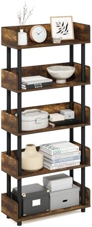Furinno TURN-N-TUBE 5-Tier Display Shelf, Storage Shelves, Book Shelf, Open Shelves with Rounded Corner Top Edges, for Organization and Storage, Living Room, Home Office, Amber Pine by Furinno-FitsYourSpaceFitsYourBudget