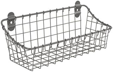 Spectrum Small Wire Wall Basket Industrial Gray Rustic Wall Bin, Vintage Wire Basket Wall Mount Organizer Wall Mount Hanging Wire Caddy, Modern Wire Basket for Versatile Wall Mount Storage by Spectrum