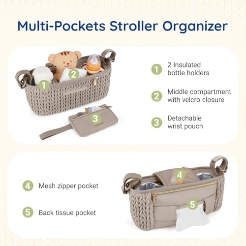 mommore Universal Stroller Organizer with Insulated Cup Holders - Image 3