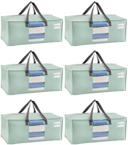 VENO Heavy Duty Moving Bags, Storage Bags, Clear Window, Light Green,6 Pack by Veno