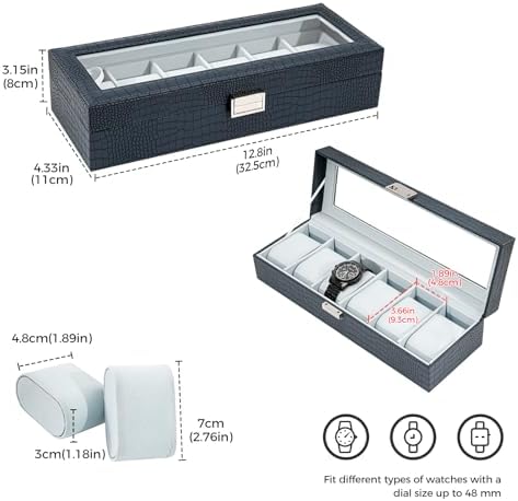 ProCase Watch Box, 6 Slot Mens Watch Display Case, CrocCobaltBlue - Image 5