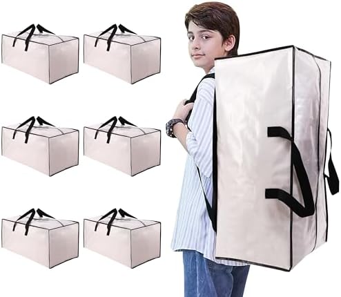 NATURELUX Heavy Duty Moving Bags with Backpack Straps and Strong Handles, Alternative to Moving Boxes and Storage Totes for Dorm Room Essentials, 6 Pack, Clear by NATURELUX