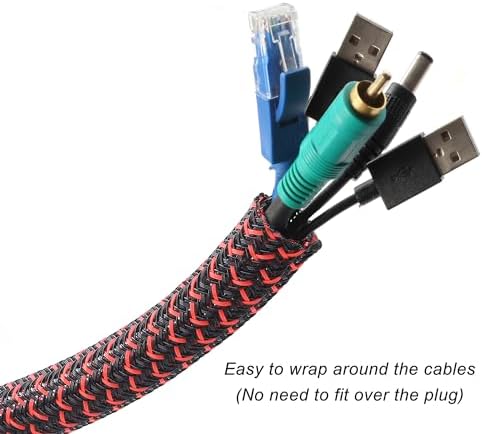 Cable Management Sleeve, Split Design, 25FT - 1/2 Inch, Black/Red - Image 2