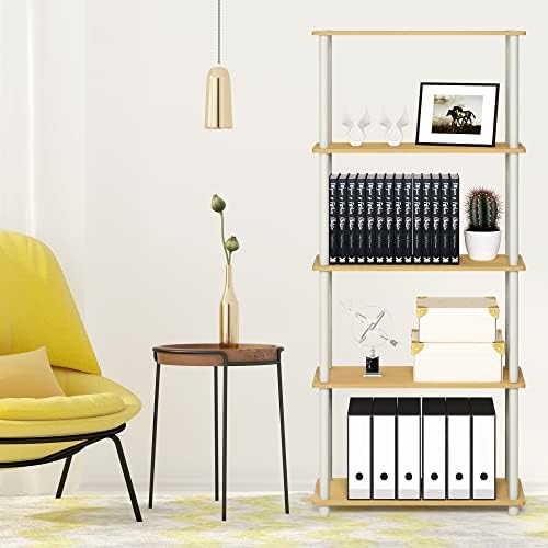 Furinno TURN-N-TUBE Storage Shelves, 5-Tier Book Shelf, Corner Shelf, Toolless Open Shelves, for Organization and Storage, Living Room, Garage, Home Office, Beech - Image 2